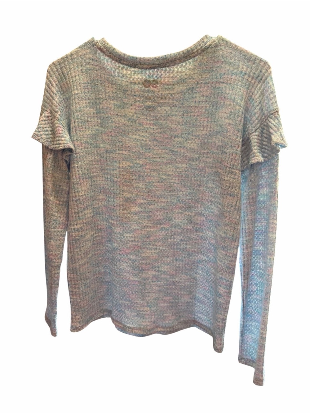 SO Light Gray Ruffle Shoulder Waffle Knit Pullover - Picture 6 of 6